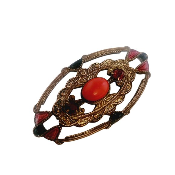 Beautiful Enameled Brass Brooch (A5585) - Picture 3 of 5